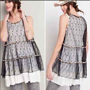 Easel Lace Multicolor Ribbon Babydoll Tank Top